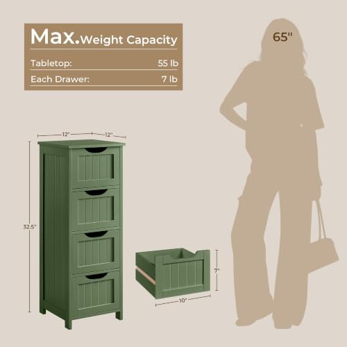 Yaheetech Bathroom Storage Cabinet, 12" W Slim 4-Drawer Design, Green - Image 3