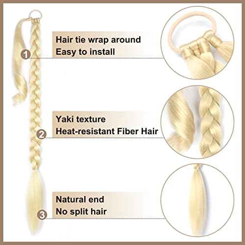 2 Pack Braided Ponytail with Hair Tie Straight Wrap Around Hair Extensions - Image 3