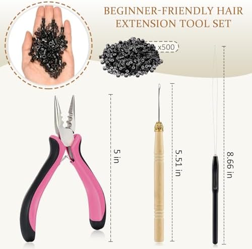 JIAMEISI Hair Extension Tool Kit, 500 Micro Rings Black - Image 2