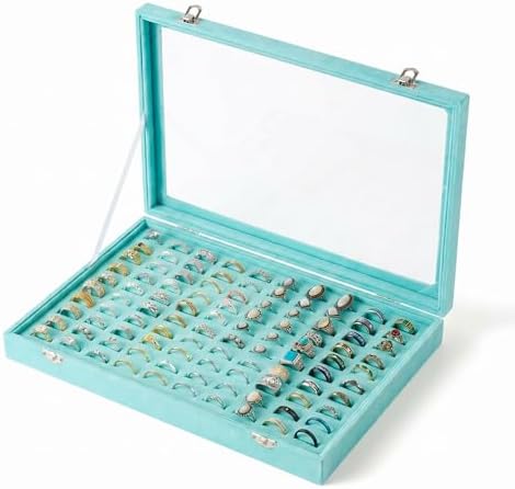 Frebeauty 100 Slots Ring Organizer Tray,Velvet Ring Box with Clear Lid by Frebeauty
