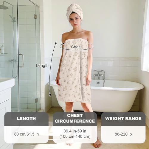 Absorbent Bath Towel Wrap Set (32 X 60 in), Tiny Floral Towel Wrap - Image 3