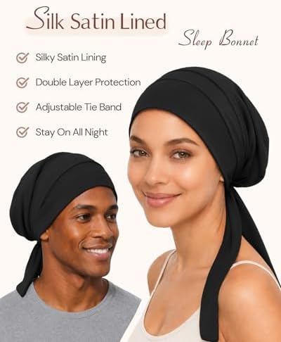 BONNET QUEEN Bonnet for Sleeping Women and Men, Adjustable Satin Sleep Cap Hair Wrap for Curly Hair, Braids and Long Hair, Stays On All Night, Anti Frizz Slouchy Beanie Hat - Image 2