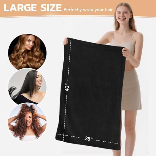 SUNLAND Microfiber Hair Towel 40 X 28 inch 2Pack Black - Image 2