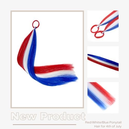 Red/White/Blue Hair Extension, Ponytail Hair Tinsel Extensions With Rubber Bands for Women Girls Accessories Mixed Color Daily Festival Party Halloween Wacky Hair Ponytail Extensions 2pcs/lot - Image 2