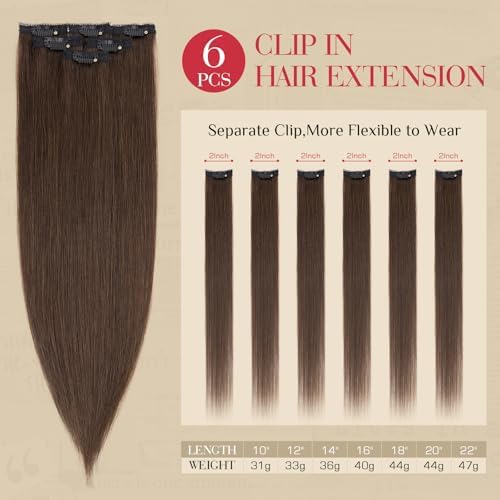 Rich Choices Real Human Hair Clip In Extensions-6 Pcs Single Clip Design-100% Remy Hairs Invisible Clip in Extensions for Thin Hair-Seamless Hairpieces for Women/Men-20 Inches #2R Chocolate Brown - Image 2