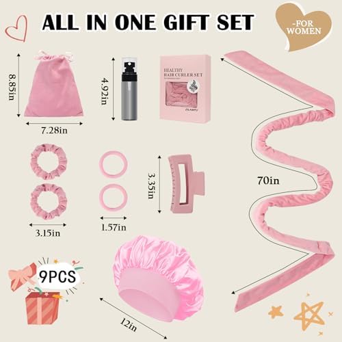 ZILAMPU No Heat Overnight Curl Headband, 70" Soft Wave Hair Rollers for Long Hair, 9 PCS Hair Curling Rods Gift Set - Pink - Image 6