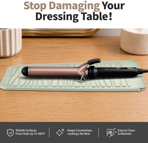 Silicone Heat Resistant Mat, Protects Surfaces from Heat Damage, Provides Slip Resistance, and Offers Multipurpose Storage for Hot Hair Styling Tools (1 Pack, Beige) - Image 2