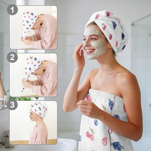 Absorbent Bath Towel Wrap Set (32 X 60 in), Berries Print Towel Wrap - Image 6