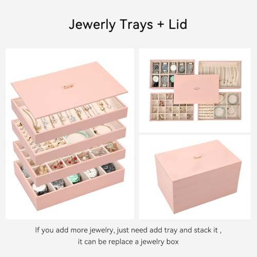 Voova Stackable Jewelry Organizer Tray with Lid (Set of 4, Pink) - Image 3