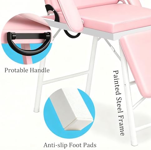 Portable Tattoo Chair, Foldable 73" Spa Facial Bed with Carry Bag, Pink - Image 4