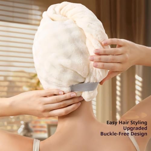 Ultra Absorbent Fast-Drying Hair Turban, Thickened Coral Fleece (Gray+Beige) - Image 4