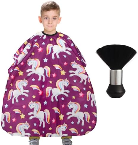 Kids Barber Cape with Neck Duster Brush, Professional Salon Hair Cutting Cape with Adjustable Snap Closure(unicorn) by YELEGAI