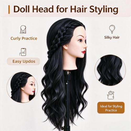 Black Hair Mannequin Head, Cosmetology Mannequin Head with Hair for Styling - Image 3