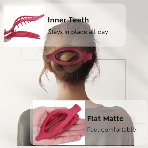 8 Pack Red Flat Hair Clips – Matte Large French Red Claw Clips for Women, Strong Hold No Slip Grip for Thick or Thin Hair, Bold & Chic Look for Date or Party Styling - Image 3