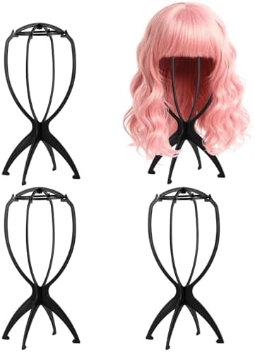Tecbeauty 4 Pcs Wig Stand, Portable Wig Holder Wig Head Stand for Women Multiple Wigs (Black) by Tecbeauty
