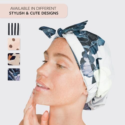 Kitsch Luxury Shower Cap for Women - Waterproof and Mold Resistant, Reusable Shower Caps (Floral) - Image 5