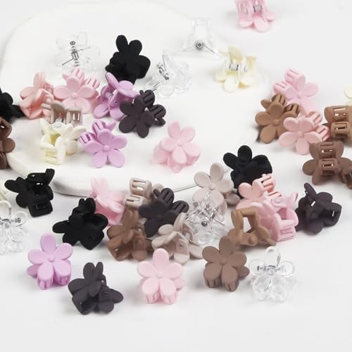 100Pcs Colorful Mini Flower Hair Clips Set, TEBIEKOY Small Hair Clips Mini Mouse Ear Hair Claw Clip Cute Jaw Clips Hair Pins Hair Barrettes Tiny Flower Hair Accessories for Women (Neutral) - Image 6