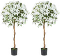 Goplus 53” Bougainvillea Artificial Tree, 2 Pack Faux Silk Flower Tree in Pot w/ 576 Flowers, 288 Leaves, Tall Fake Floor Plant, Artificial Plants for Indoor Outdoor Bedroom Living Room Decor, White by Goplus