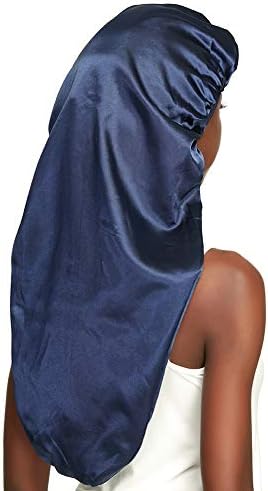 Extra Large Satin Bonnet for Curly Hair Stay on All Night Navy - Image 6