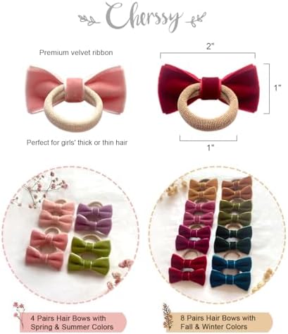 Cherssy 24pcs Toddler Hair Ties with 2" Velvet Bows for Girls - Image 2