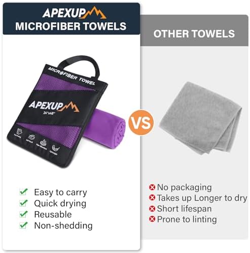 APEXUP Microfiber Travel Towel, Ultra Absorbent Quick Dry Towels, Lightweight Gym Sports Camping Towel for Workout, Yoga, Beach, Shower, Swimming (24"×12", Purple) - Image 3