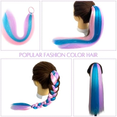 Purple/Blue/Pink Ponytail Extensions With Tinsel, Braiding Hair Extensions Gilrs Hair Accessories Synthetic Hair Extensions for Women Daily Party Halloween Rave Crazy Days Hair Tinsel Extensions 2pcs - Image 3