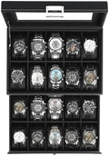 Kukikan Mens Watch Box Jewelry Organizer, 2-Layer 20-Slot Watch Case -Black by KUKIKAN