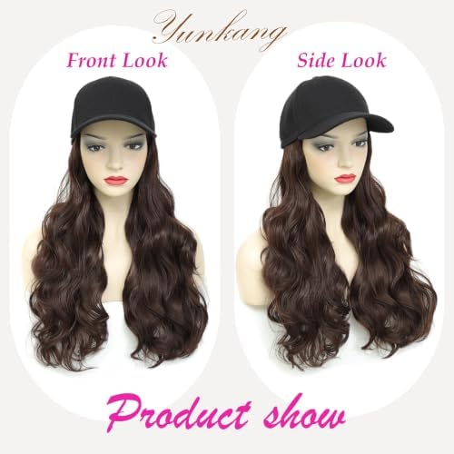 Hat Wig Baseball Cap Hat with Long Wavy Wig Layered Brown Hair - Image 2