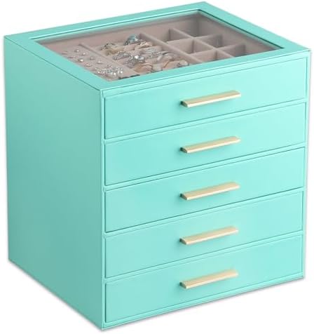 Frebeauty Jewelry Box for Women,Clear Lid Jewelry Organizer with 5 Drawers by Frebeauty
