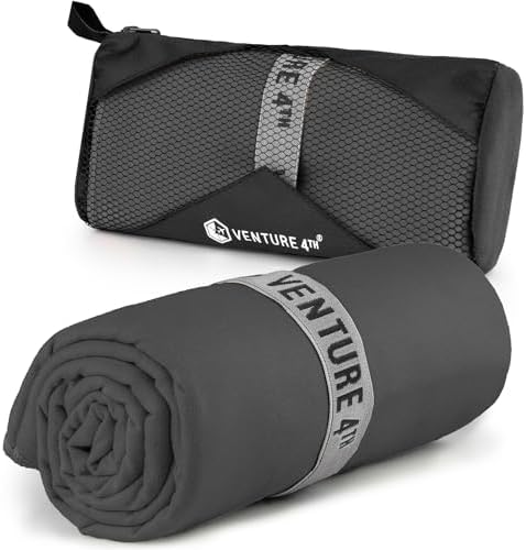 VENTURE 4TH Quick Dry Microfiber Towel for Camping & Gym - Charcoal Medium by VENTURE4TH
