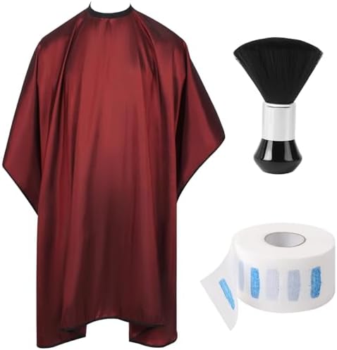 Professional Barber Cape with Neck Brush & Disposable Neck Paper, Wine Red by Unknown