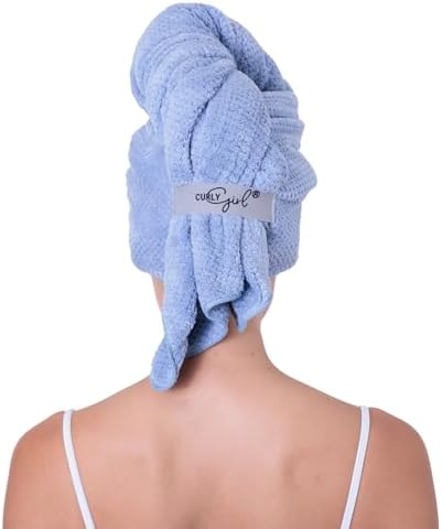 Curly Girl Microfiber Hair Towel Wrap for Women, 41" x 31" Large Quick Dry Hair Towel, Secure Fit with Elastic Strap, Anti-Frizz Hair Plopping Wrap for Long, Thick Hair by CURLYGIRL