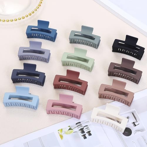 Sisiaipu Hair Accessories - 12 Pcs 3.5 Inch Square Rectangle Jaw Clips for Women and Girls, Multicolor, Thick and Thin Hair - Image 4