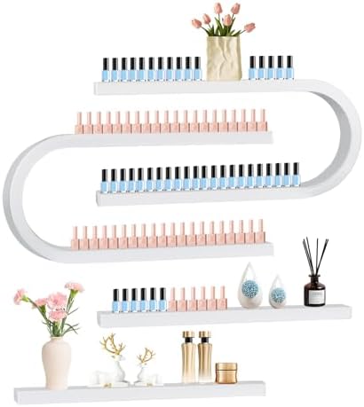 EBANKU 4PC U Shape Nail Polish Racks Heavy Duty Nail Shelfs for Wall Nail Polish Display Rack Cosmetic Display Cases Lipstick Perfume Wall Shelf Nail Polish Organizer for Home Spa Nail Salon (White) by EBANKU