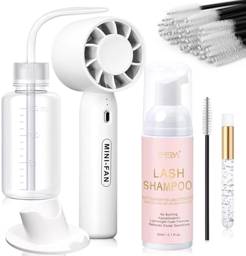EMEDA Lash Shampoo Kit 2.02 Fl.oz Lash Cleaning Kit with Fan (White) by EMEDA