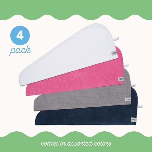 Turbie Twist Microfiber Hair Towel, Pink, Blue, Grey & White (4 Pack) - Image 3