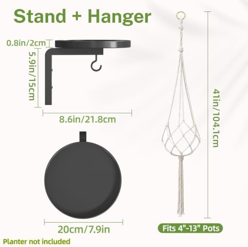 Wall Plant Holder with Macrame Hanger for Indoor Outdoor, Black - Image 2