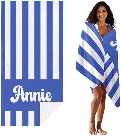 JML Personalized Beach Towel with Name, Custom Cabana Stripe Beach Towel, Customized Microfiber Pool Towel, Quick Dry & Absorbent Swim Towel for Adult,Mother's Day, Birthday, Summer Holiday,Vacation - Image 3