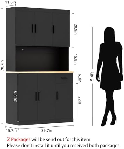 DIYART 71 Inch Black Pantry Cabinet with Power Outlet, Heavy-Duty Freestanding Kitchen Storage Organizer with Reinforced Frame, Pantry Hutch for Kitchen, Dining Room, Living Room - Image 2