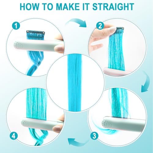 10 PCS Teal Blue Hair Extensions, Curly Wavy Synthetic Hairpieces Clip in - Image 6