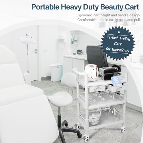 Beauty Salon Trolley Cart, Esthetician Cart with Wheels & Bucket and 2 Big Drawer, 3 Tier Heavy Duty SPA, Load 330lbs, 360° Rotate Silent Wheels for Beauty Salon SPA Hospital Office Lab - Image 5
