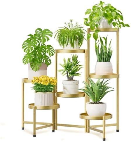 7 Tier Large Plant Stand Indoor Outdoor, 10 In Wide Tray, Gold by iDavosicly