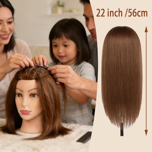 100% Real Human Hair Mannequin 22'' Hair Styling Mannequin Heads Practice - Image 5