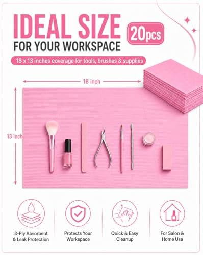 Makartt 20 Pcs Pink Disposable Nail Mats, Waterproof - Image 6