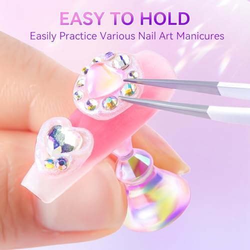 Makartt Press on Nails Stand: Clear and Pink Nail Holder for Painting Nails, Stands for Art Display Practice, Magnetic Clear Glitter Flower Fake Holders with Reusable Adhesive Putty for Home Salon DIY - Image 6