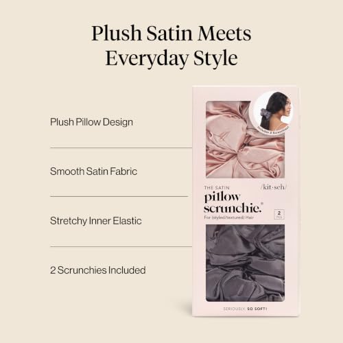 Kitsch Pillow Satin Scrunchies for Women -Blush/Charcoal, 2pcs - Image 5