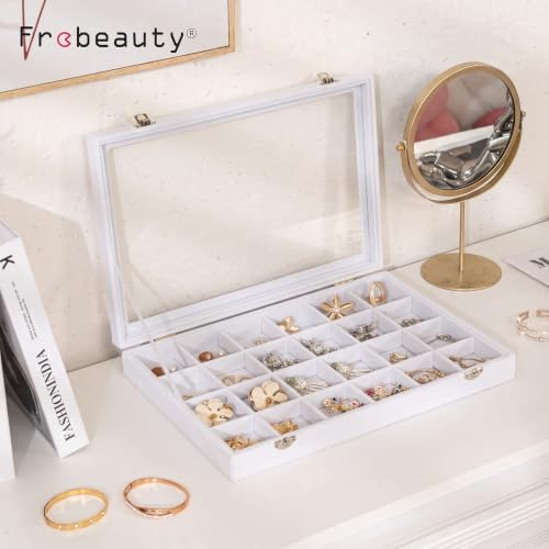 Frebeauty 24 Grid Earring Organizer,Velvet Jewelry Tray with Clear Lid - Image 2