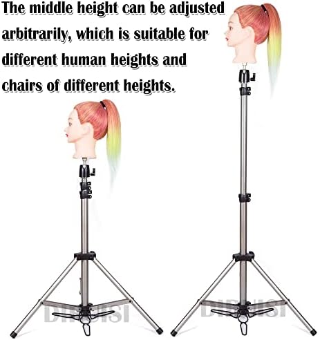 Reinforced Wig Stand Tripod Mannequin Head Stand Adjustable Wig Head Stand Holder for Cosmetology Hairdressing Training with Carrying Bag (Silver) - Image 3