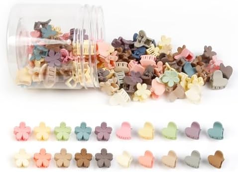 100Pcs Colorful Mini Flower Hair Clips Set, TEBIEKOY Small Hair Clips Mini Heart Hair Claw Clip Cute Jaw Clips Hair Pins Hair Barrettes Tiny Flower Hair Accessories for Women by TEBIEKOY