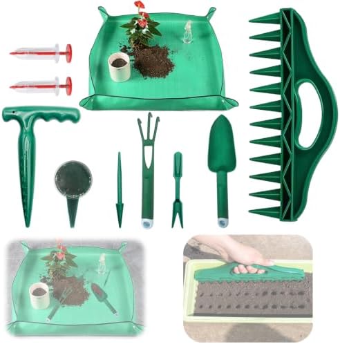 Bonsai Tools Kit 10Pcs Indoor & Outdoor Gardening Tool Potting Mat by LIFCIUSO